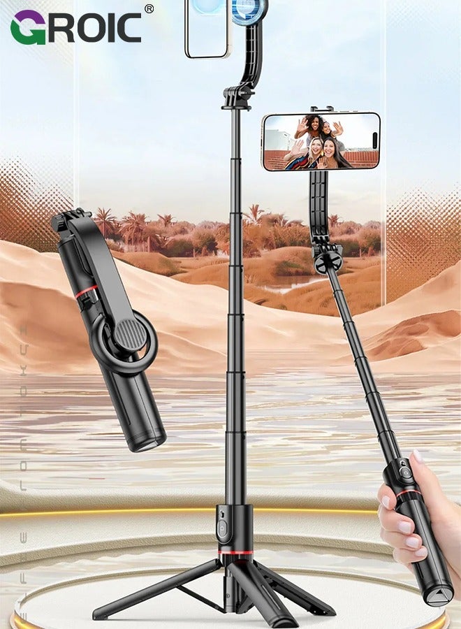 Black Magstick Selfie Stick Tripod with Remote Control, Portable Tripod, Cell Phone Holder Compatible with Magsafe iPhone 15/14/13/12 Pro MAx and Samsung Android Phone