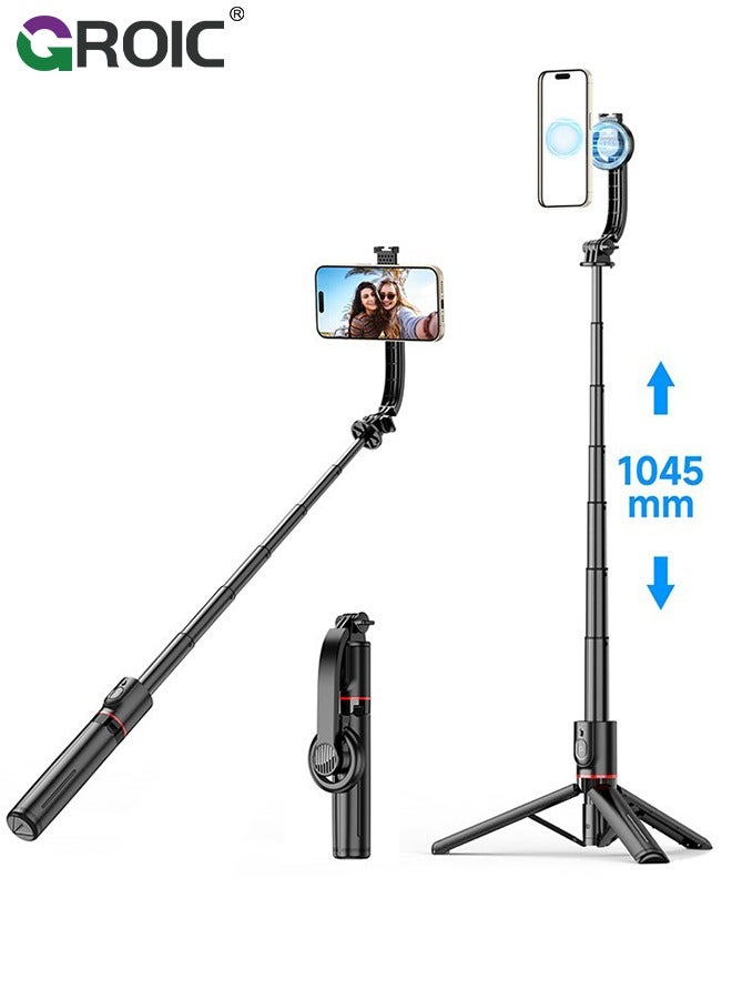 Black Magstick Selfie Stick Tripod with Remote Control, Portable Tripod, Cell Phone Holder Compatible with Magsafe iPhone 15/14/13/12 Pro MAx and Samsung Android Phone