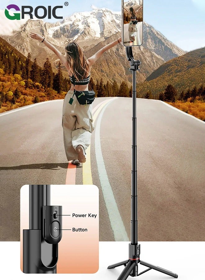 Black Magstick Selfie Stick Tripod with Remote Control, Portable Tripod, Cell Phone Holder Compatible with Magsafe iPhone 15/14/13/12 Pro MAx and Samsung Android Phone