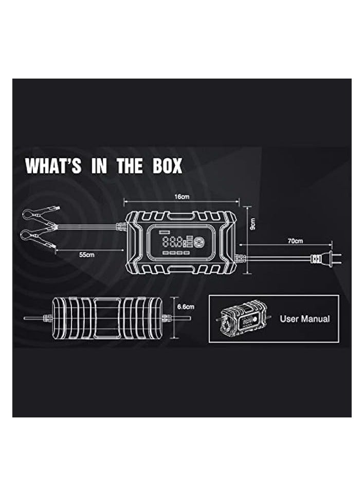 Motorcycle Batteryrs 12V6A Full Automatic Smart Batteryrs Maintainer Portable Tricklers Battery Desulfator