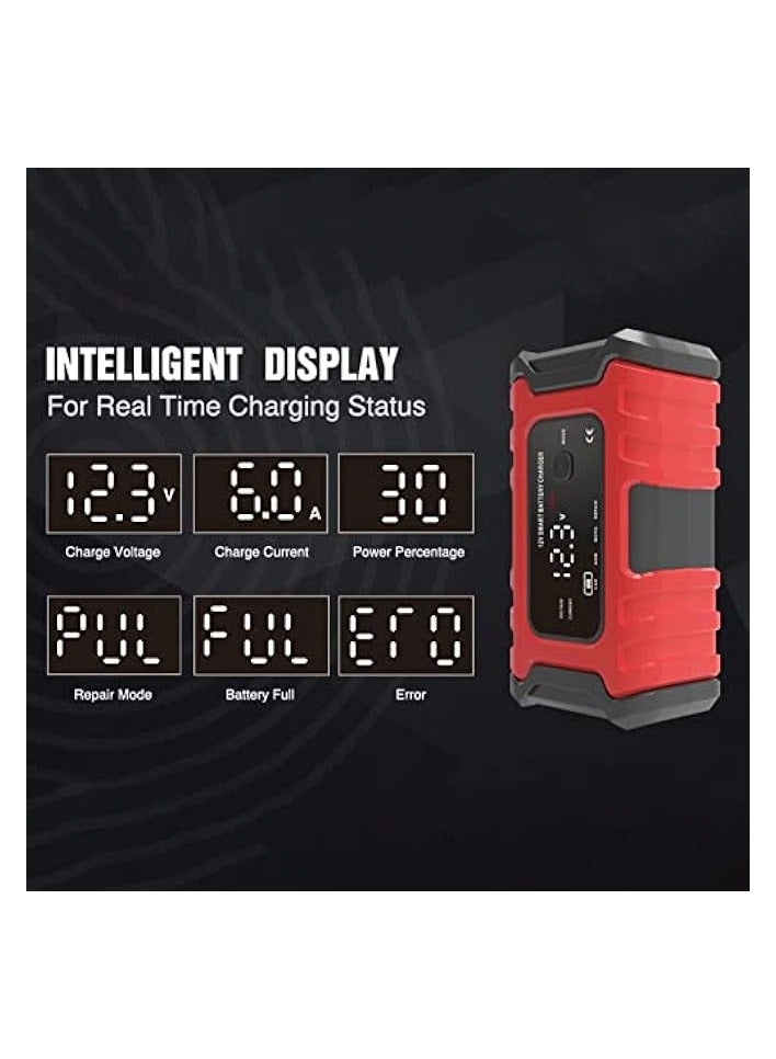 Motorcycle Batteryrs 12V6A Full Automatic Smart Batteryrs Maintainer Portable Tricklers Battery Desulfator