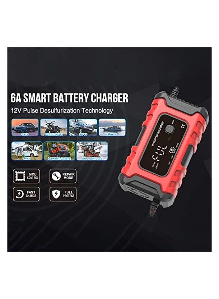 Motorcycle Batteryrs 12V6A Full Automatic Smart Batteryrs Maintainer Portable Tricklers Battery Desulfator