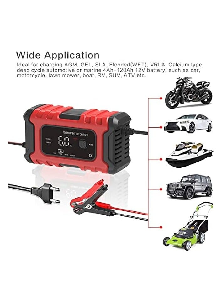 Motorcycle Batteryrs 12V6A Full Automatic Smart Batteryrs Maintainer Portable Tricklers Battery Desulfator