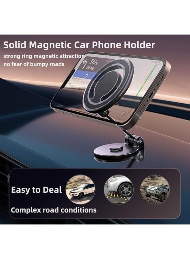 Alloy Folding Magnetic Phone Holder for Car 2023 Magnetic Phone Mount for Car [44 Strong Magnets] 360° Rotation Magnetic Universal Dashboard Cell Phone Holder Car Mount