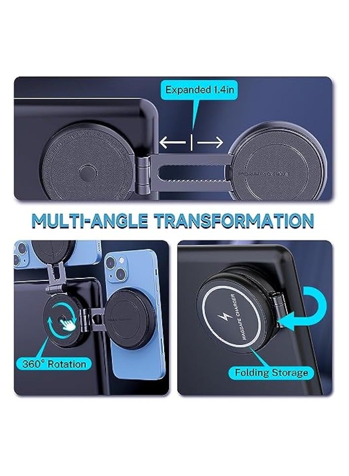 Foldable Magnetic Wireless Car Charger Mount, 15W Fast Charging Magnetic Phone Holder for Tesla Model 3/X/Y/S, Compatible with MagSafe Case and iPhone 12/13/14 Pro Max Mini, 360° Rotation