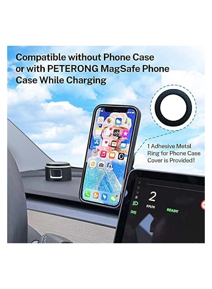 Foldable Magnetic Wireless Car Charger Mount, 15W Fast Charging Magnetic Phone Holder for Tesla Model 3/X/Y/S, Compatible with MagSafe Case and iPhone 12/13/14 Pro Max Mini, 360° Rotation