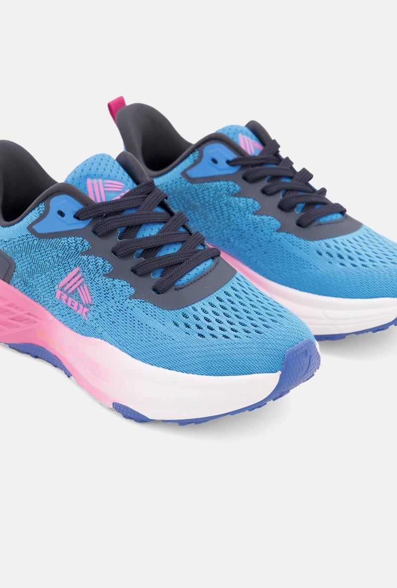 Women Lace Up Running Shoes, Blue/Pink Combo