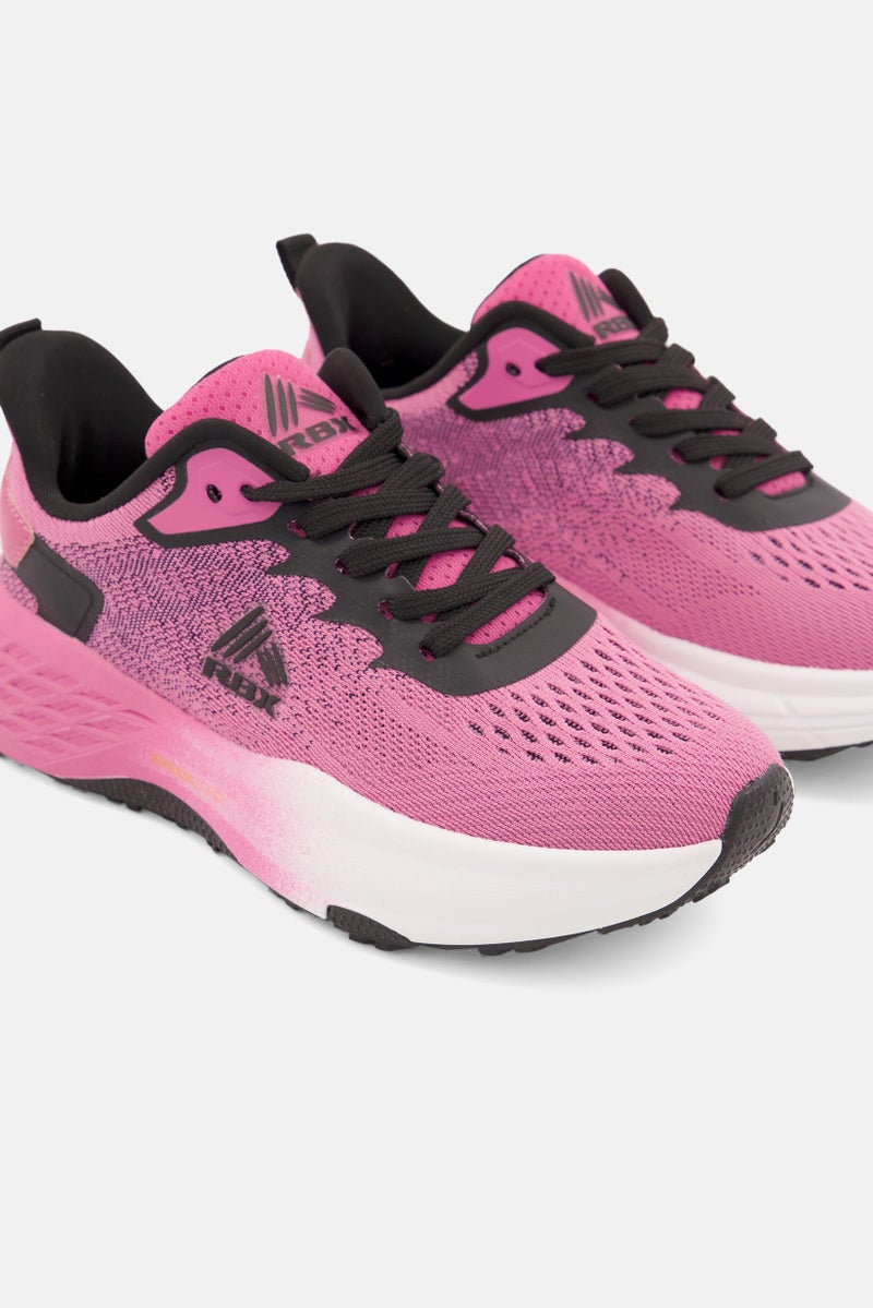 Women Lace Up Running Shoes, Pink/Black