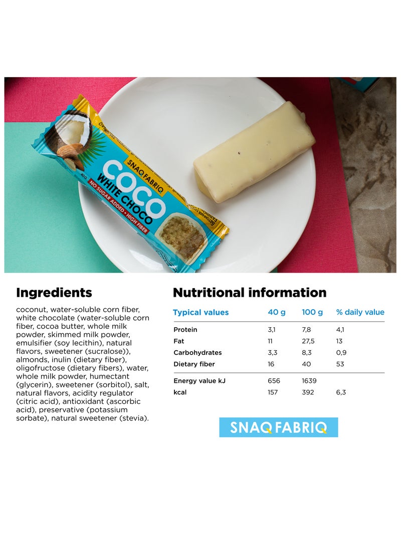 Coco White Choco Bar Almond High Fiber and No Sugar Added 12x40g