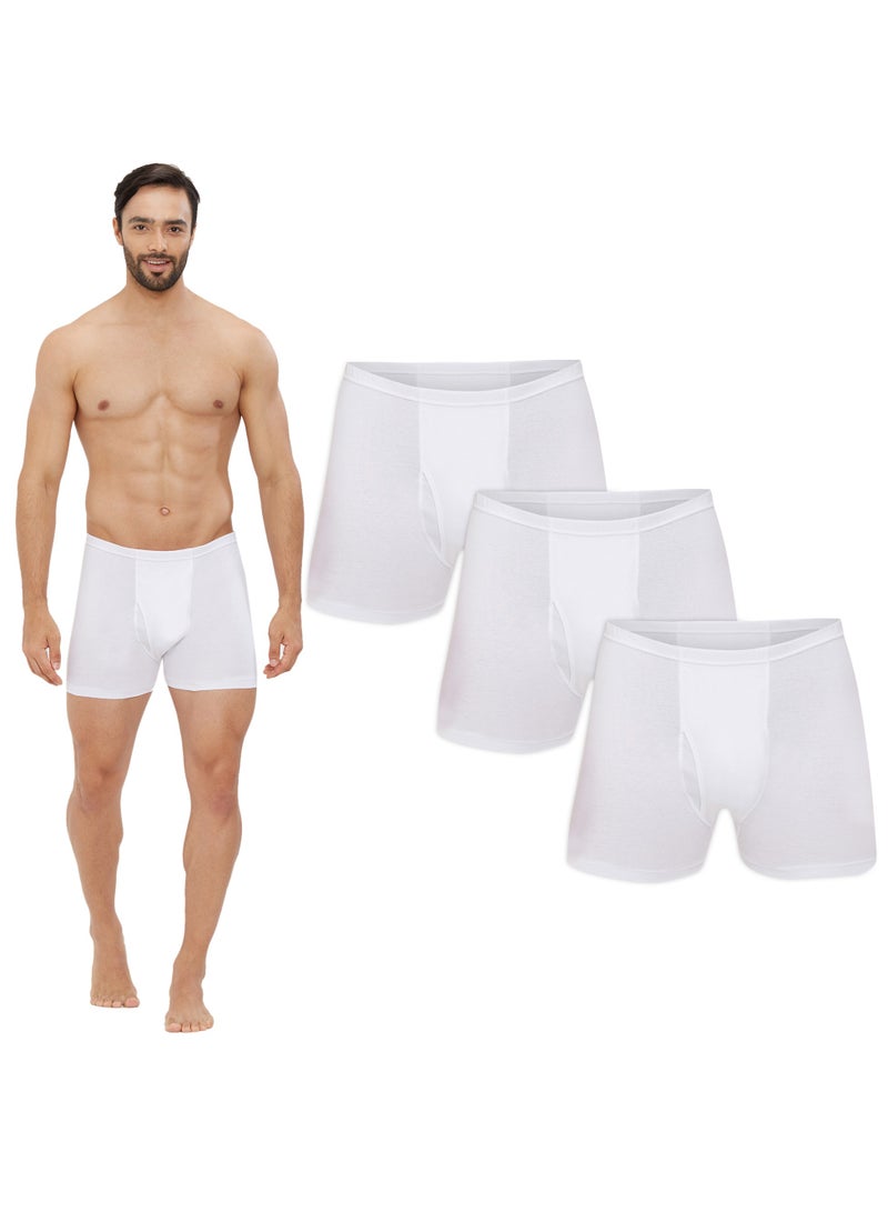 MEN'S COTTON BOXER BRIEF SHORTS (PACK OF 3) - WHITE