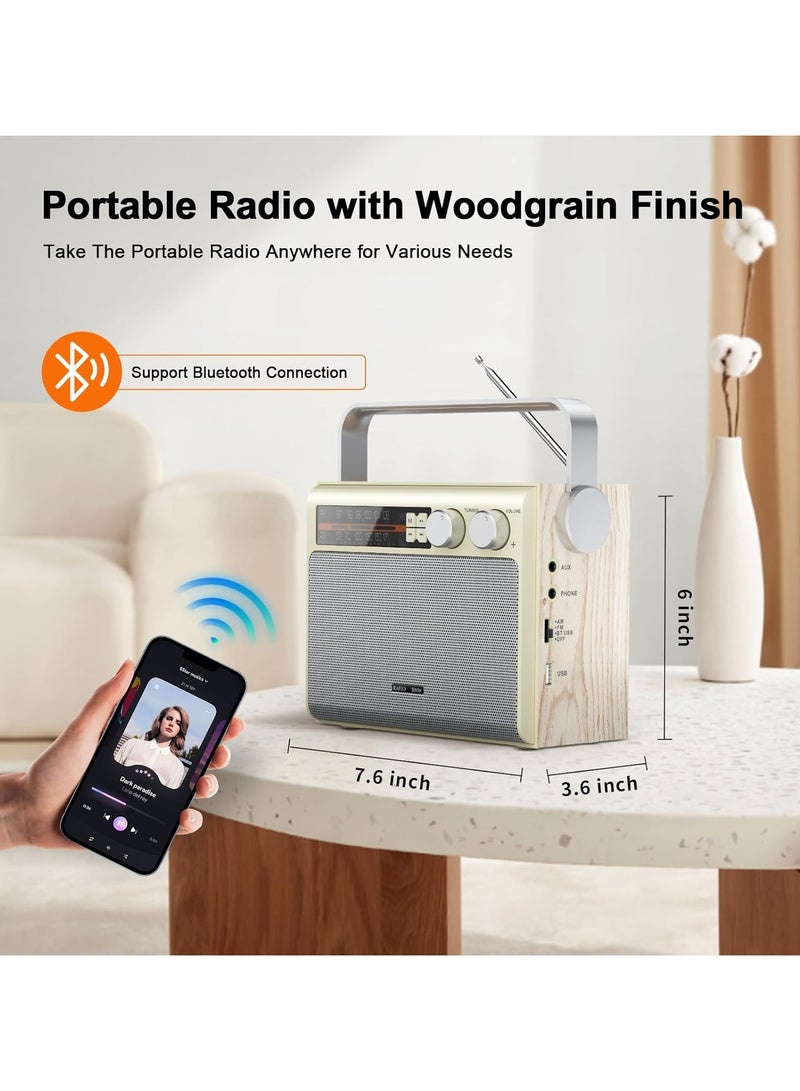 Portable FM AM Radio Bluetooth Radio With Best Reception Transistor Radio Plug In Wall Or Battery Powered Radio With Headphone Jack USB Aux Input Speaker