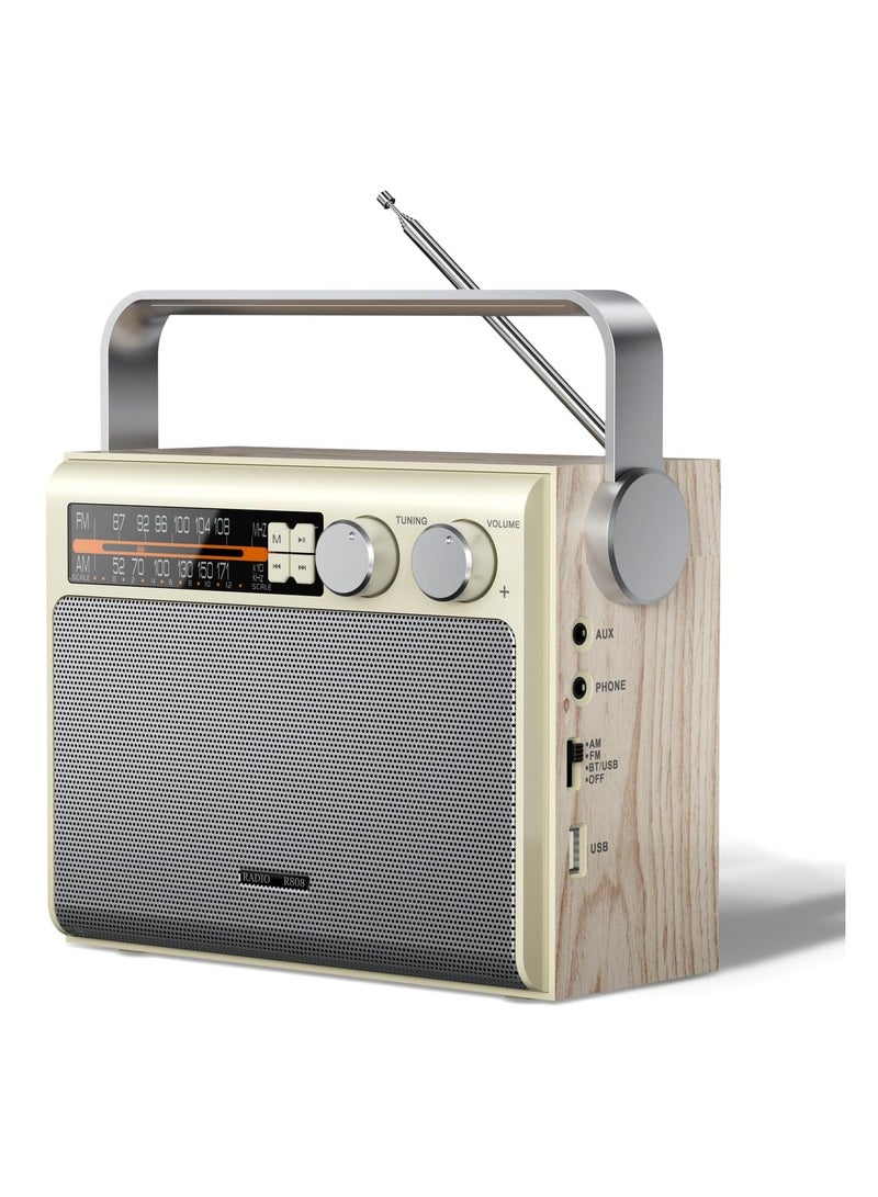 Portable FM AM Radio Bluetooth Radio With Best Reception Transistor Radio Plug In Wall Or Battery Powered Radio With Headphone Jack USB Aux Input Speaker