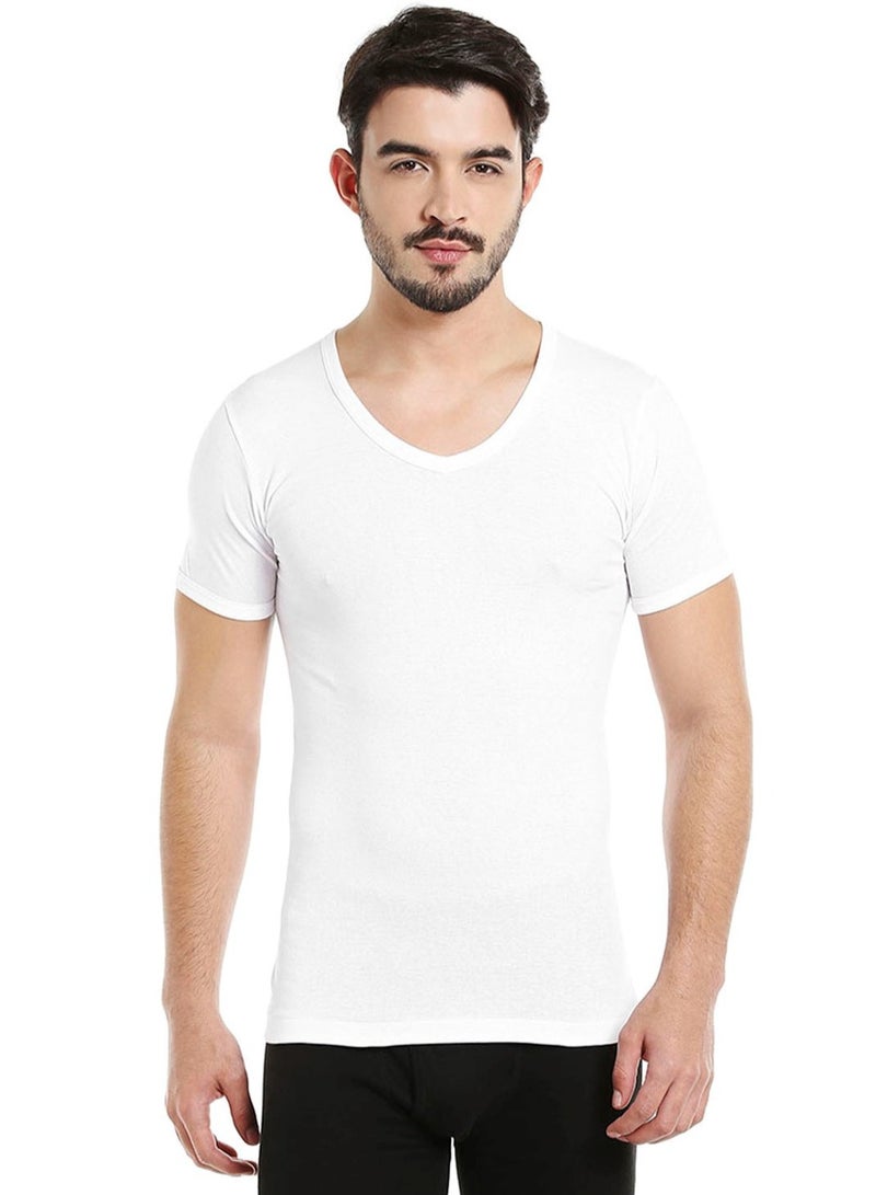 MEN'S V-NECK COTTON UNDERSHIRT (PACK OF 3) - WHITE