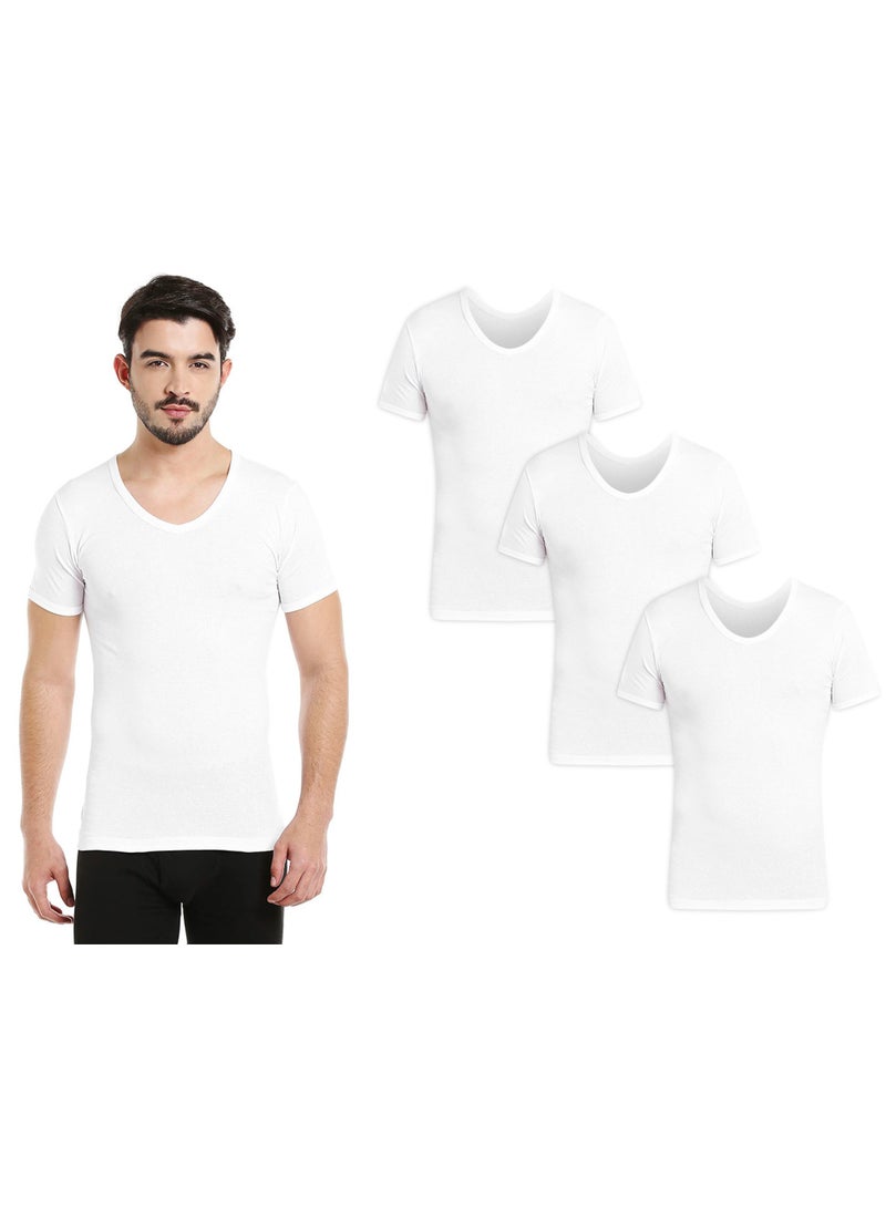 MEN'S V-NECK COTTON UNDERSHIRT (PACK OF 3) - WHITE