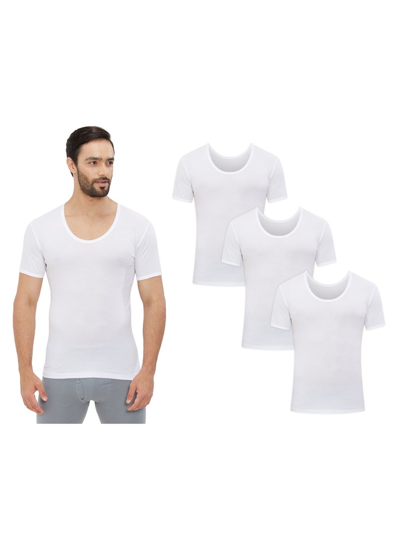 MEN'S AEROCOOL U-NECK UNDERSHIRT (PACK OF 3) - WHITE