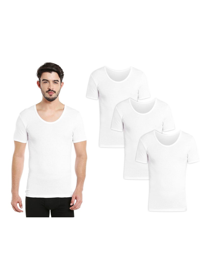 MEN'S U-NECK COTTON UNDERSHIRT (PACK OF 3) - WHITE