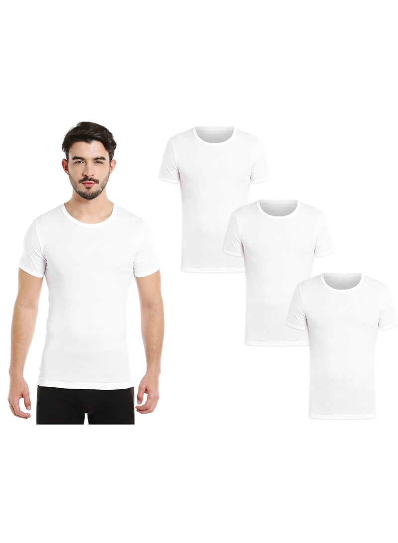 MEN'S ROUND NECK COTTON UNDERSHIRT (PACK OF 3) - WHITE