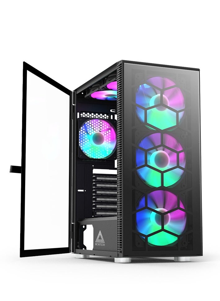 Montech X3 Glass RGB Mid-Tower Case Desktop PC Computer Gaming Case (Black)