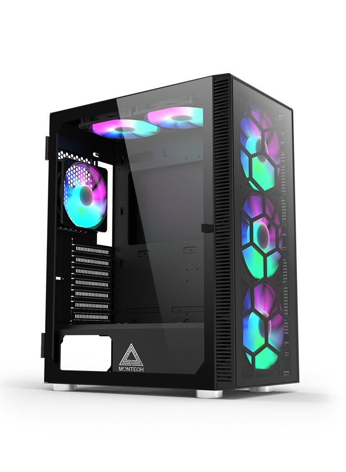 Montech X3 Glass RGB Mid-Tower Case Desktop PC Computer Gaming Case (Black)