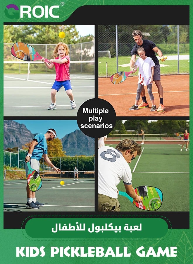 Kids Pickleball Set, Kids Pickleball Game, Premium Wooden Paddle Set 2 Paddles & 2 Balls, Outdoor Sport Games for Adults and Kids Pickleball Set, Kids Squash Racket, Kids Paddle Ball Game