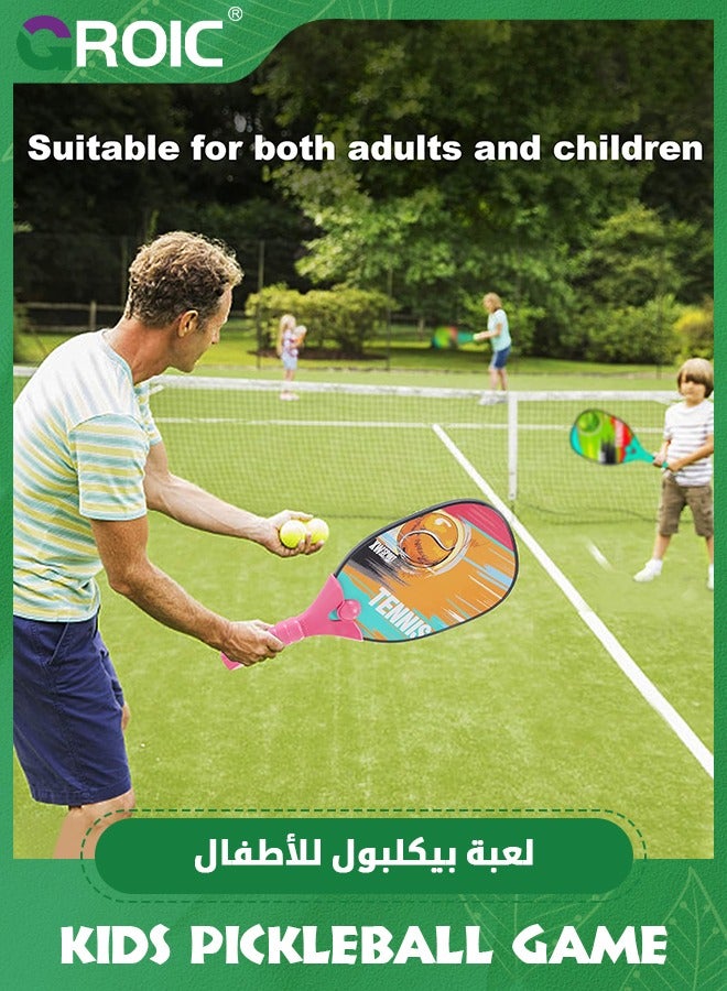 Kids Pickleball Set, Kids Pickleball Game, Premium Wooden Paddle Set 2 Paddles & 2 Balls, Outdoor Sport Games for Adults and Kids Pickleball Set, Kids Squash Racket, Kids Paddle Ball Game