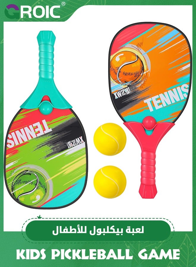 Kids Pickleball Set, Kids Pickleball Game, Premium Wooden Paddle Set 2 Paddles & 2 Balls, Outdoor Sport Games for Adults and Kids Pickleball Set, Kids Squash Racket, Kids Paddle Ball Game