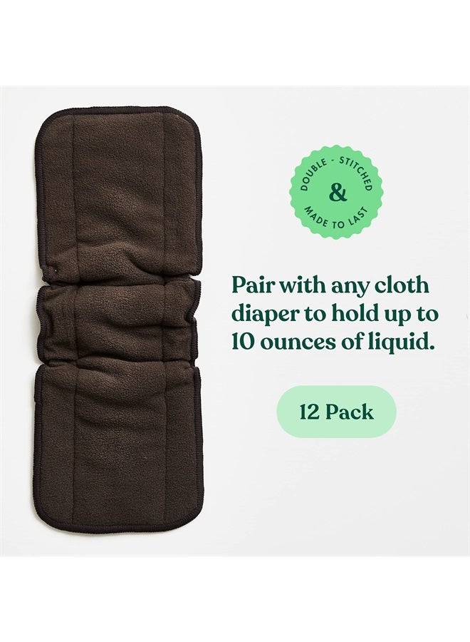 Cloth Diaper Inserts, 4 Layer Charcoal Rayon Fleece, Pack of 12, Resuable, Washable Inserts for Cloth Diapers, Charcoal, Gussets