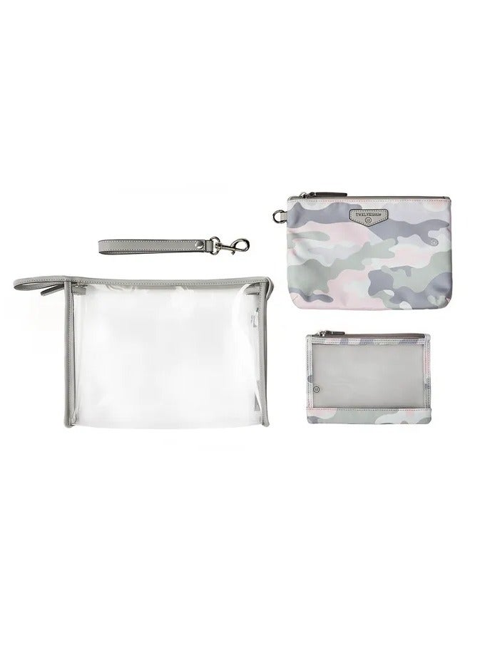 TWELVElittle 3-In-1 Travel Organiser Pouch Set - Blush Camo