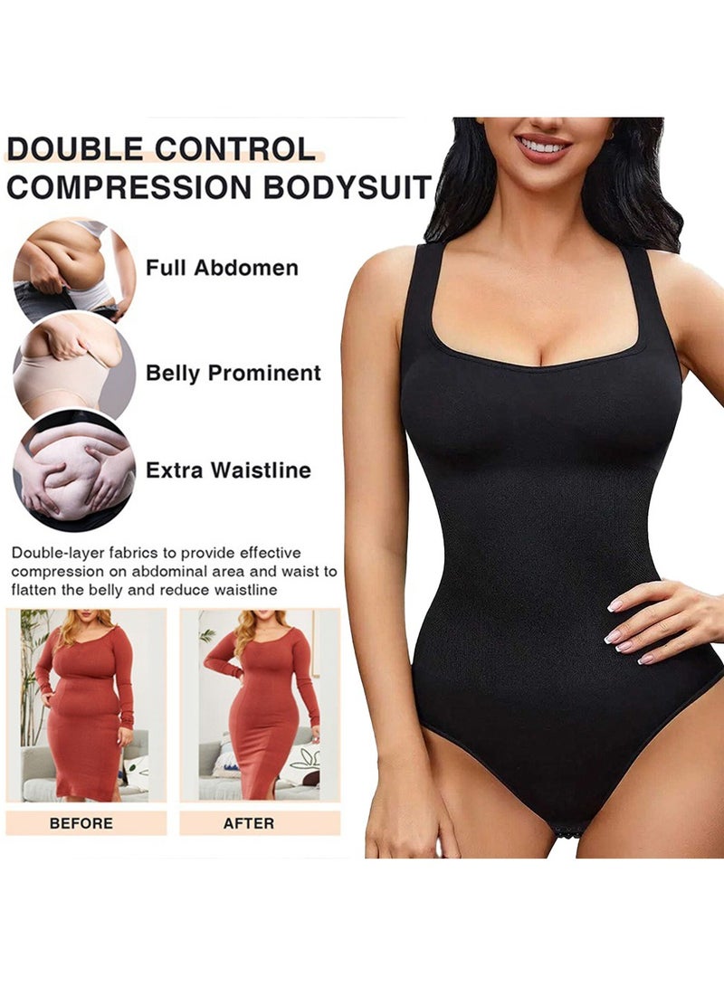 Bodysuit For Women Tummy Control Shapewear Mid-Thigh Seamless Full Body Shaper Black