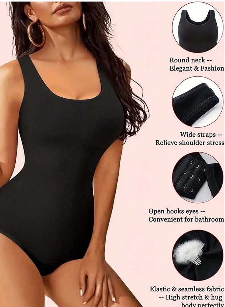 Bodysuit For Women Tummy Control Shapewear Mid-Thigh Seamless Full Body Shaper Black