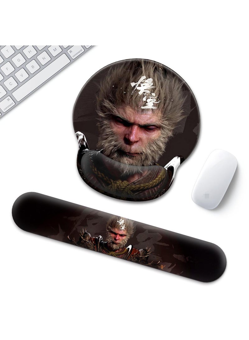 Black Myth Wukong Enlarged Superfine Fiber Soft Smooth Memory Foam Ergonomic Mouse Pad Keyboard Wrist Rest Comfortable for Desktop Laptop Mac or Gaming Stress Free Typing