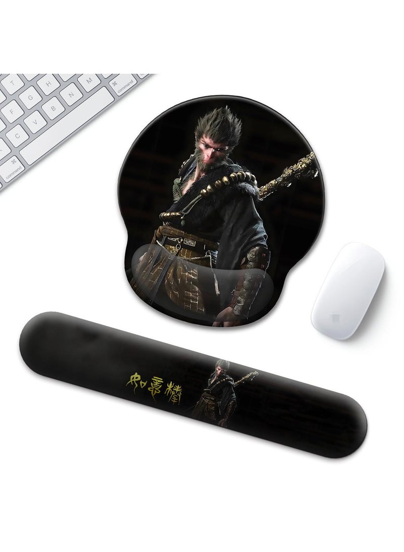 Black Myth Wukong Enlarged Superfine Fiber Soft Smooth Memory Foam Ergonomic Mouse Pad Keyboard Wrist Rest Comfortable for Desktop Laptop Mac or Gaming Stress Free Typing