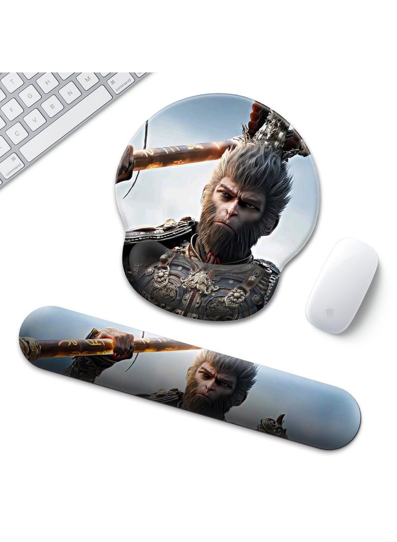 Black Myth Wukong Enlarged Superfine Fiber Soft Smooth Memory Foam Ergonomic Mouse Pad Keyboard Wrist Rest Comfortable for Desktop Laptop Mac or Gaming Stress Free Typing