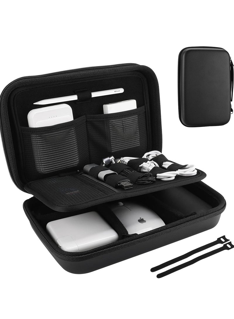 Hard Travel Electronic Organizer Case for MacBook Power Adapter Chargers Cables Power Bank Magic Mouse Pencil USB Flash Disk SD Card Small Portable Accessories Bag -Black