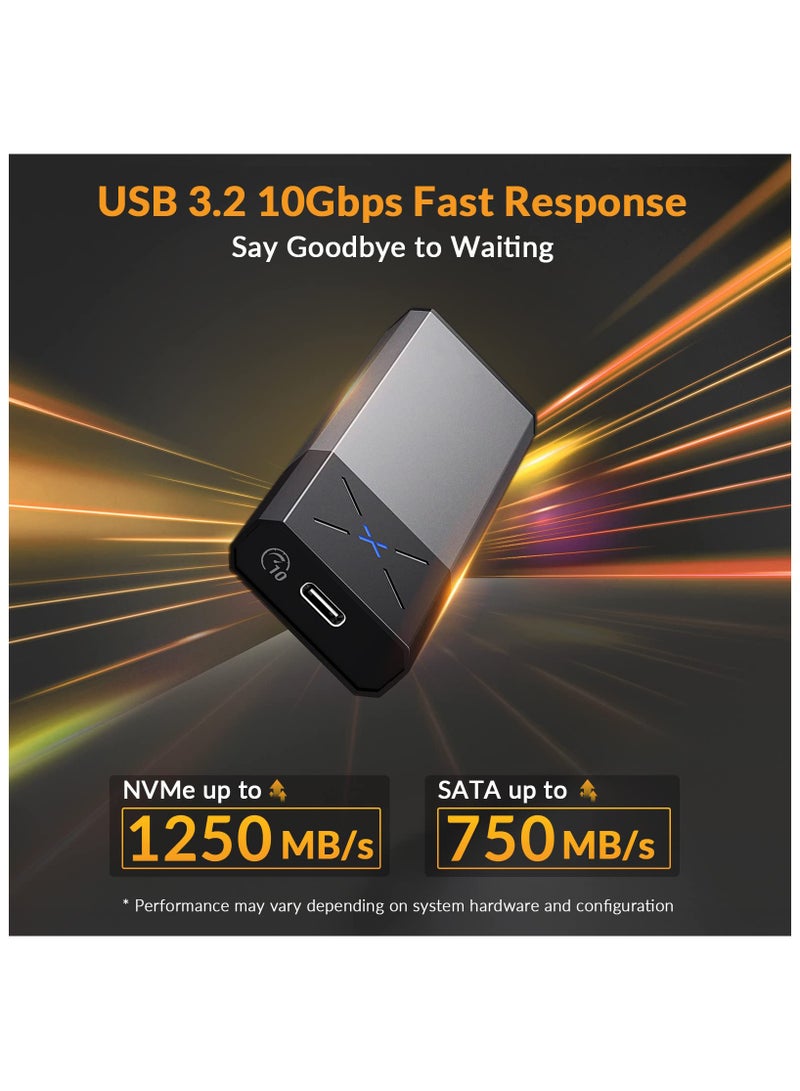 M.2 [NVMe & SATA] SSD Enclosure Adapter[Tool Free][Aluminum], NVMe to USB 3.2 Gen 2 10Gbps, M.2 to USB C&A Supports M-Key/B+M Key Solid State Drive Enclosure with UASP Trim for 2230/2242/2260/2280 SSD