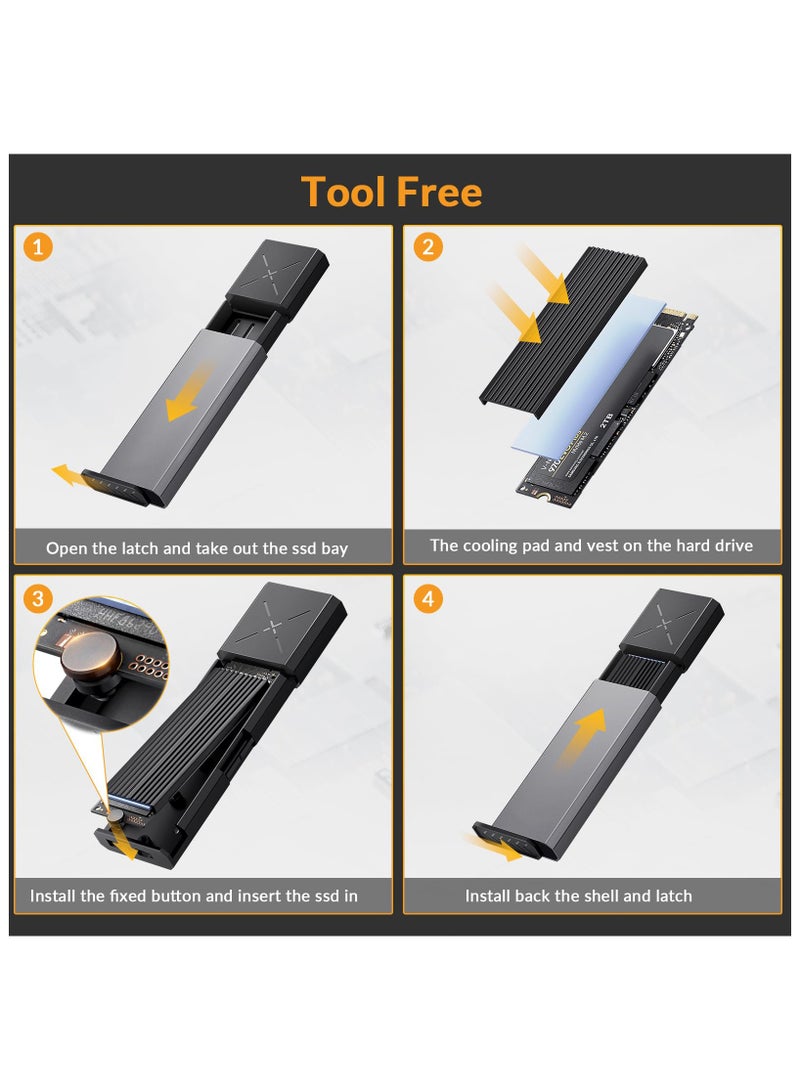 M.2 [NVMe & SATA] SSD Enclosure Adapter[Tool Free][Aluminum], NVMe to USB 3.2 Gen 2 10Gbps, M.2 to USB C&A Supports M-Key/B+M Key Solid State Drive Enclosure with UASP Trim for 2230/2242/2260/2280 SSD