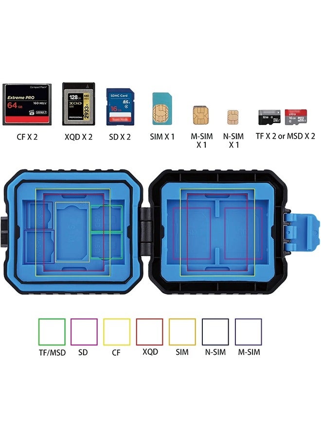 11 Slots Memory Card Case, PULUZ Water-Resistant Anti-Shock Memory Card Wallet Storage Holder for 3SIM + 2XQD + 2CF + 2TF + 2SD Card Protector Case Cover