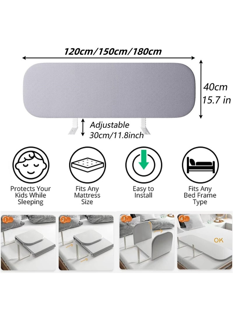 Foldable Crib Rail Guard for Kids, Adjustable Universal Toddler Bed Rails, Baby Falling Protector Fence, Crib Bed Guard for Twin, Full Size, Queen &King Beds, Grey 1Pack