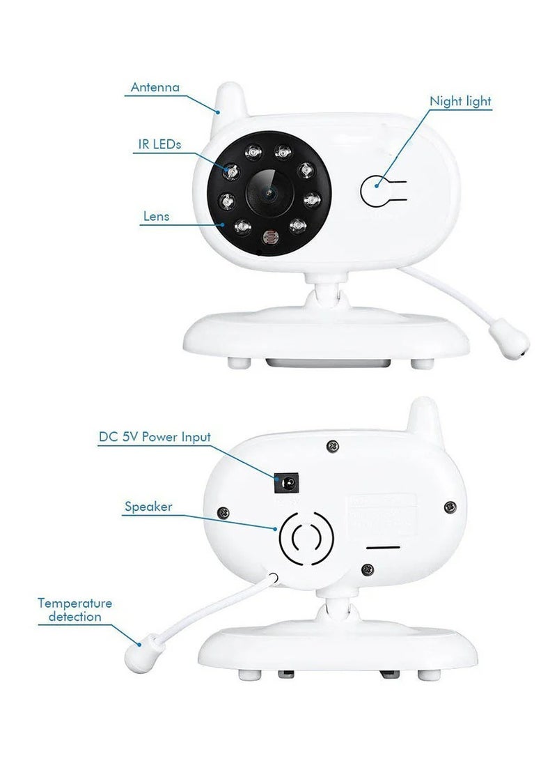 Wireless Baby Monitor - 3.5 Inch Display, Temperature Monitoring, Two-Way Audio, 3M Night Vision, IR Cut, 2.4GHz, Play Songs