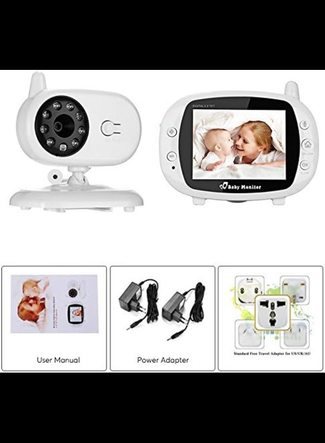 Wireless Baby Monitor - 3.5 Inch Display, Temperature Monitoring, Two-Way Audio, 3M Night Vision, IR Cut, 2.4GHz, Play Songs