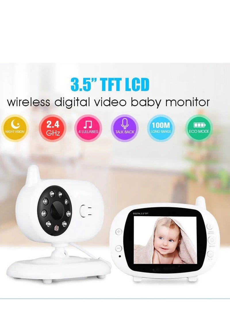 Wireless Baby Monitor - 3.5 Inch Display, Temperature Monitoring, Two-Way Audio, 3M Night Vision, IR Cut, 2.4GHz, Play Songs