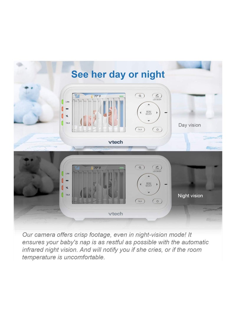 VTech Video Baby Monitor with 1000ft Long Range, Auto Night Vision, 2.8” Screen, 2-Way Audio Talk, Temperature Sensor, Power Saving Mode, Lullabies and Wall-mountable Camera with bracket