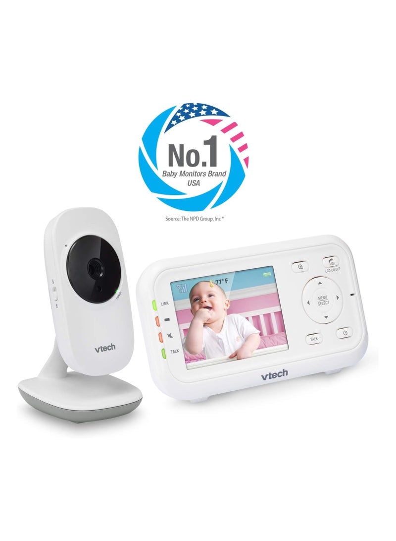 VTech Video Baby Monitor with 1000ft Long Range, Auto Night Vision, 2.8” Screen, 2-Way Audio Talk, Temperature Sensor, Power Saving Mode, Lullabies and Wall-mountable Camera with bracket