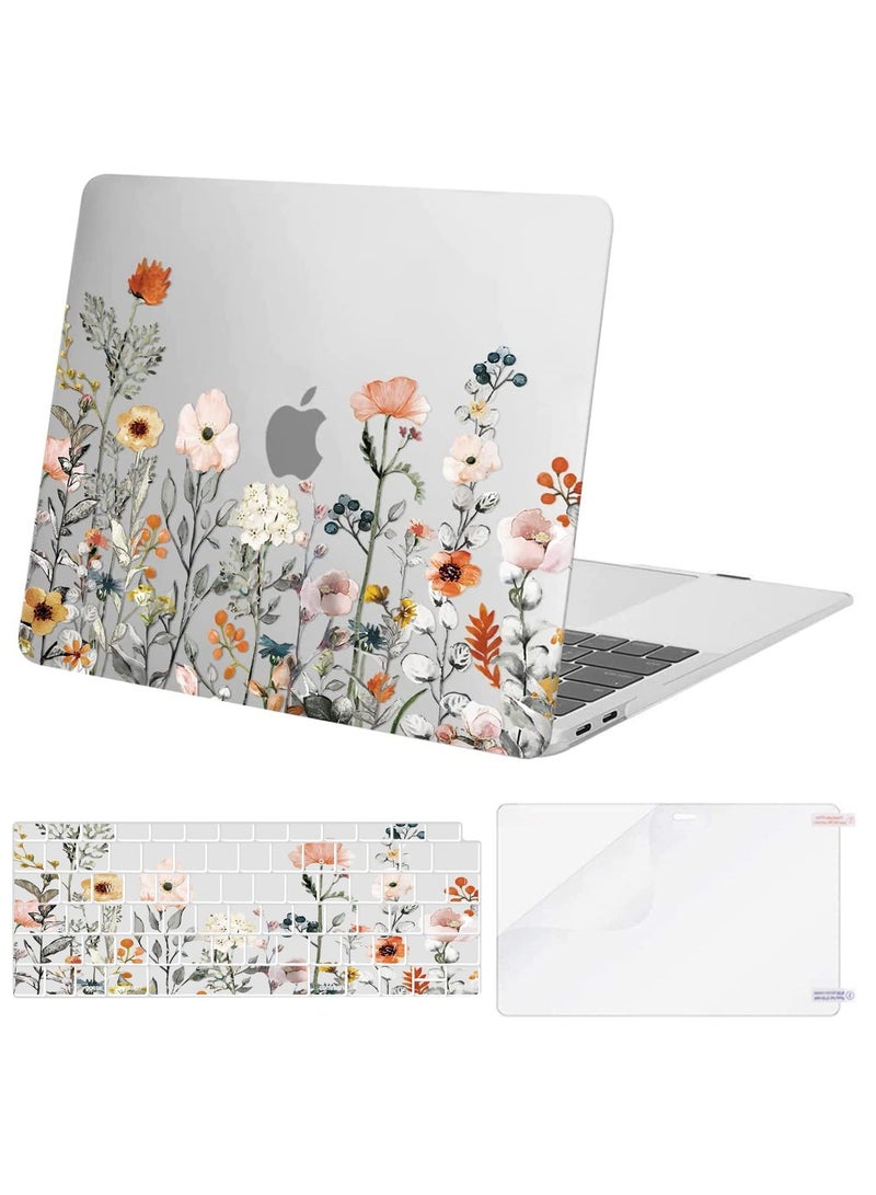 Compatible with MacBook Air 13 inch Case 2022 2021 2020 2019 2018 Release A2337 M1 A2179 A1932 Retina Display, Plastic Garden Flowers Hard Shell&Keyboard Cover&Screen Protector, Transparent