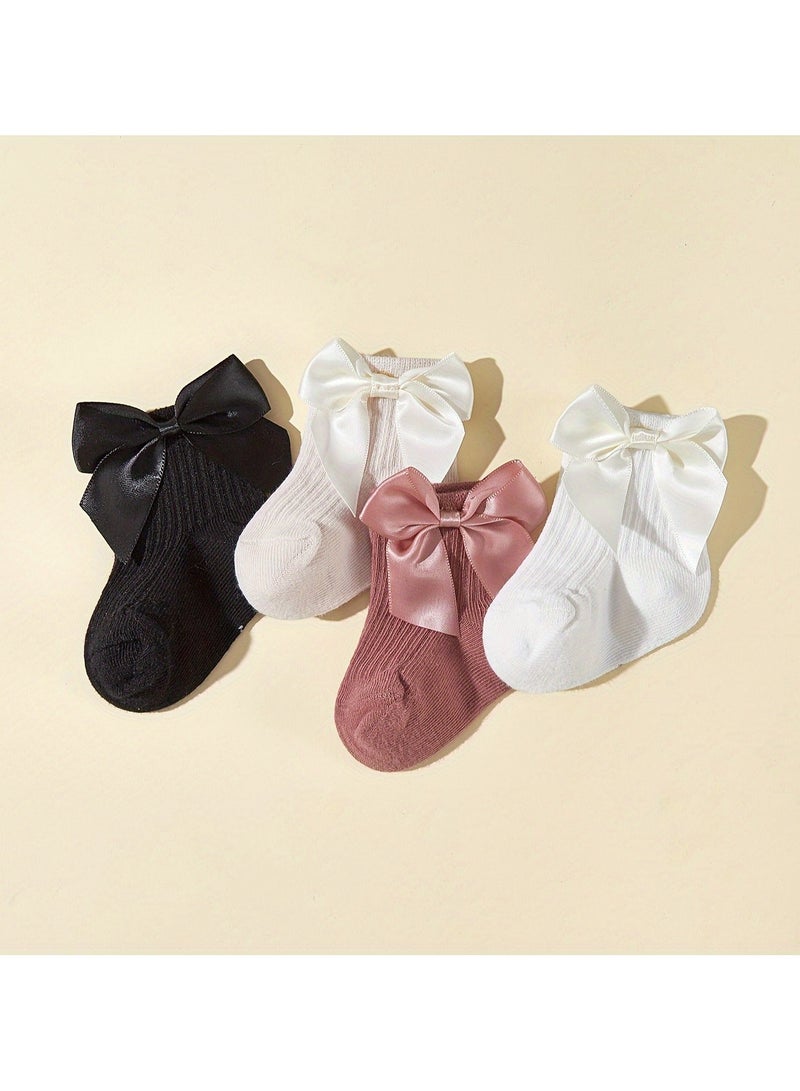 4 Pairs Of Infant And Toddler Four-Season Bowknot Socks