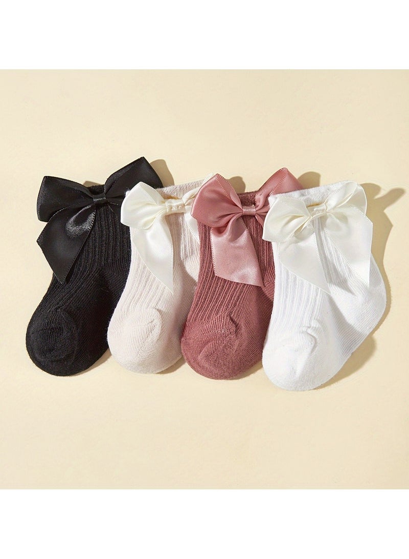 4 Pairs Of Infant And Toddler Four-Season Bowknot Socks