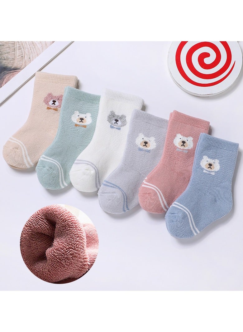 6 Pairs Of Thickened Warm Terry Socks For Infants And Young Children