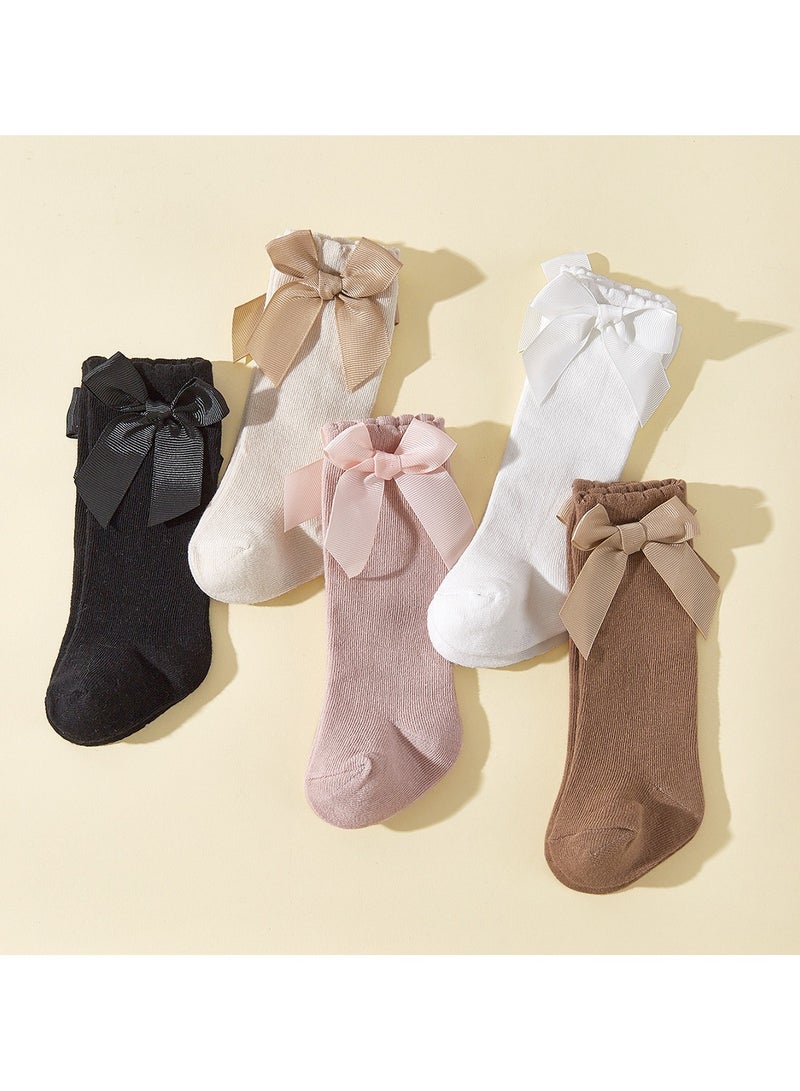 5 Pairs Of Four-Season Bow-knot Mid-tube Socks For Infants And Young Children