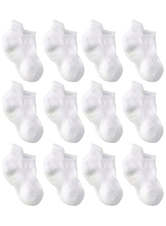 baby Toddler Grip Ankle Socks - 12 Pairs - Non Slip/Skid Covered (12-36 Months)