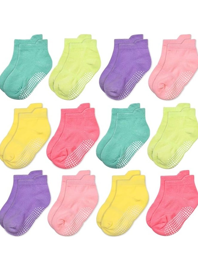 baby Toddler Grip Ankle Socks - 12 Pairs - Non Slip/Skid Covered (12-36 Months)